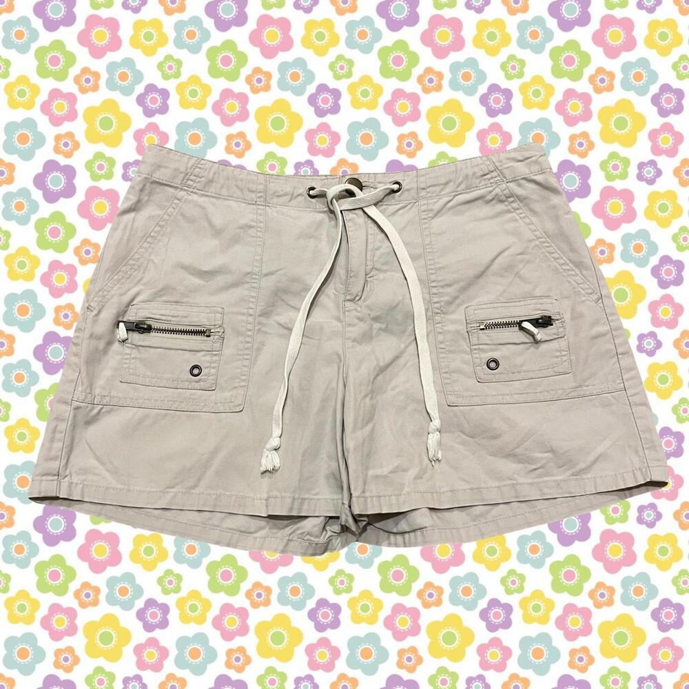 y2k light brown Khaki cargo shorts with wait string detail